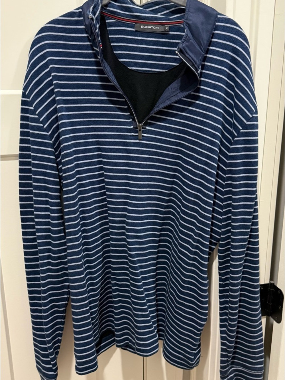 Bugatchi Navy and White Striped Zip-Up Sweater